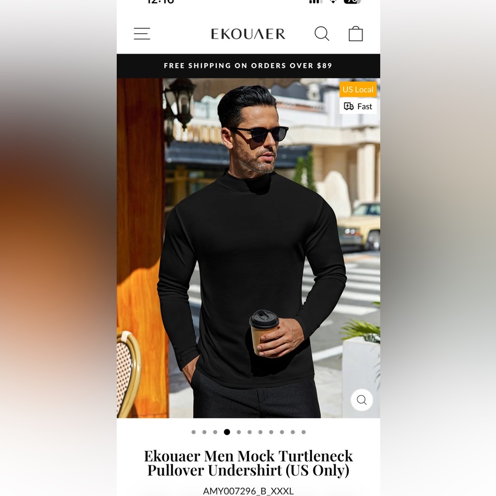Elegant Black Turtleneck Sweater for Men Size L